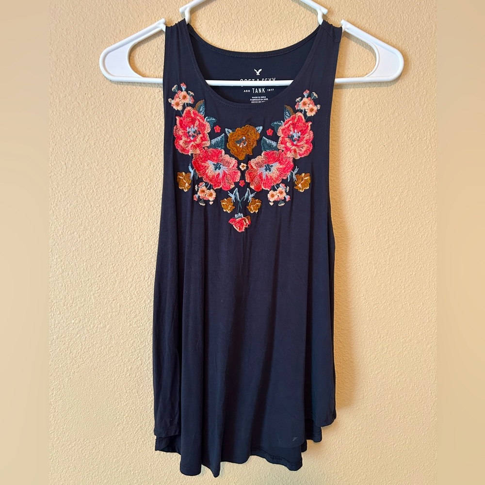 American Eagle Floral Embroidered Tank Top